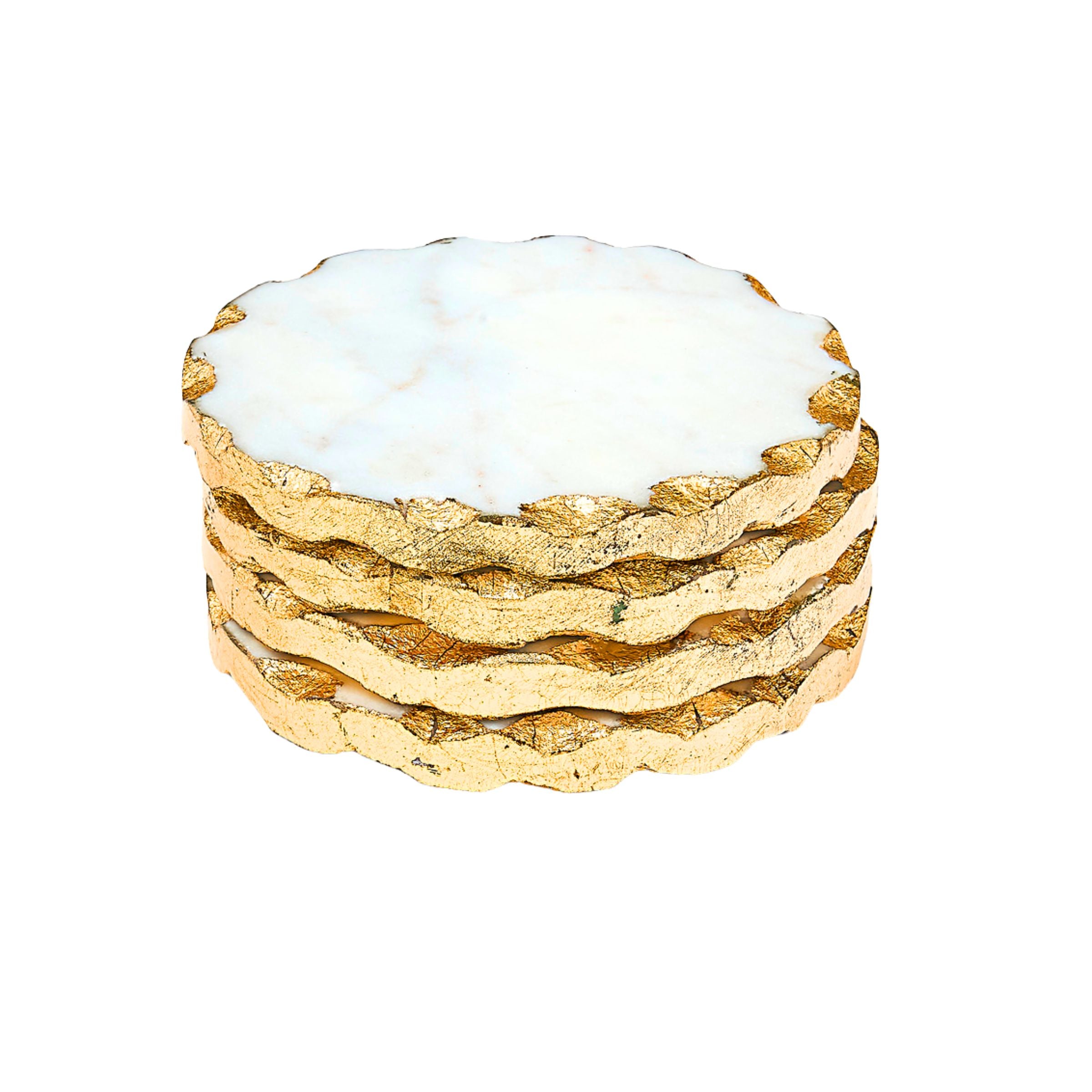 Godinger Round Coasters Gold Edge, Marble Coaster Set, Table Protection, Set of 4